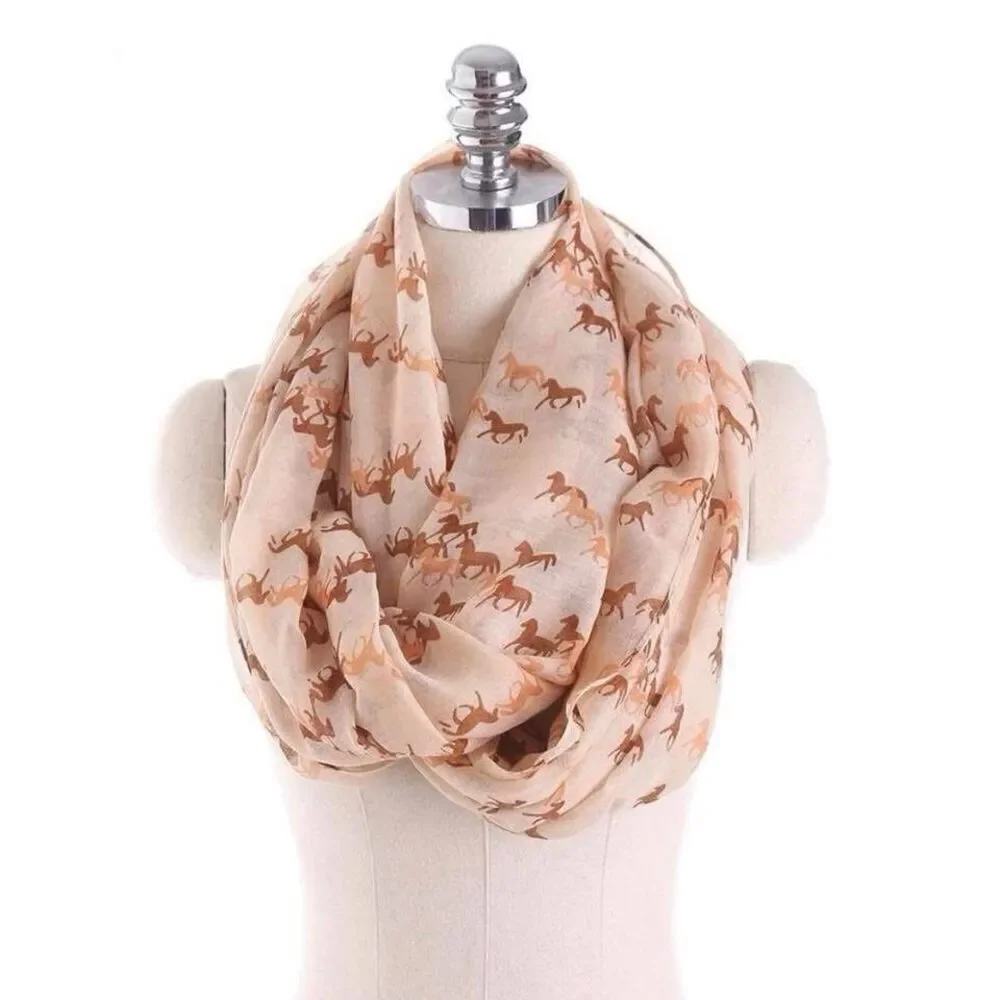 Brand New Womens Boutique Horse Equestrian Print Lightweight Infinity Scarf